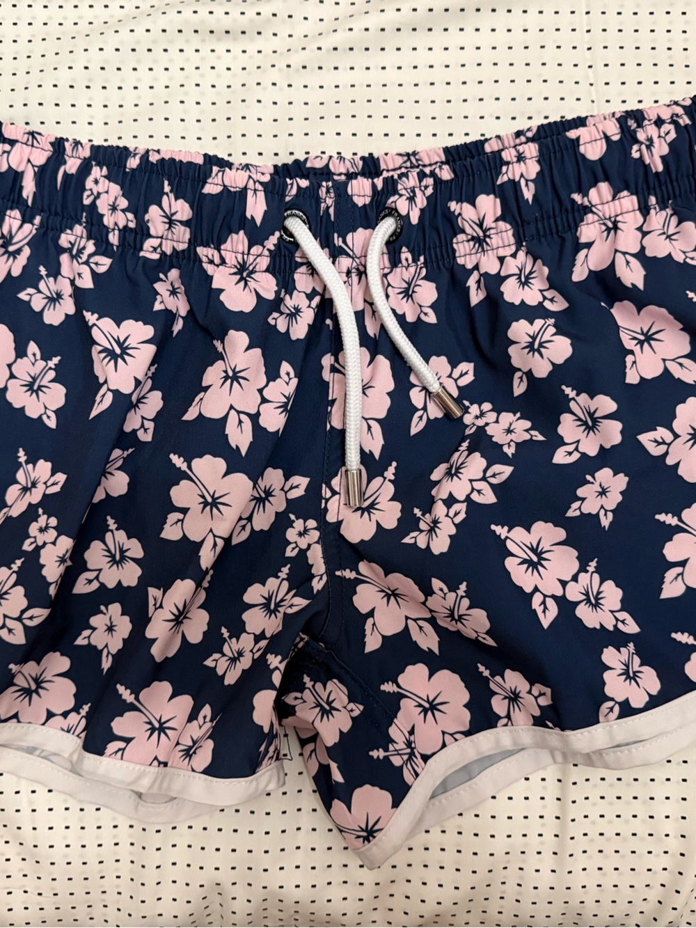Women’s Navy Floral Swim Shorts with Pink Hibiscus Print